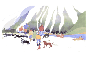 DOG WALK ON THE BEACH ART CARD