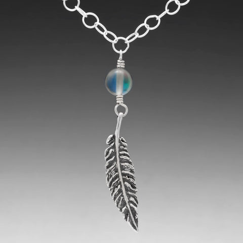 FEATHER PENDANT WITH HOLOGRAPHIC QUARTZ