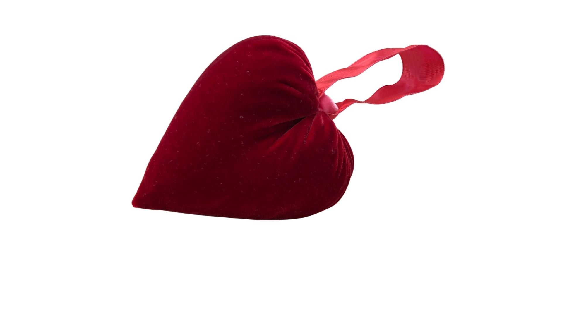 MEDIUM CHERRY SILK VELVET HEART WITH RIBBON