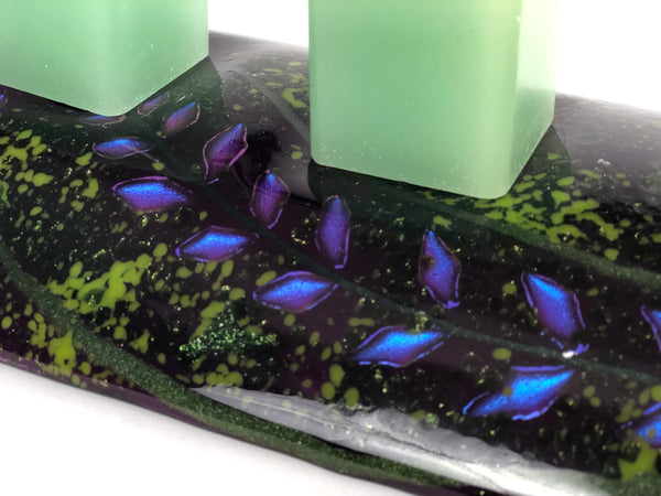 FOUR PLACE CANDLE HOLDER PURPLE FUSED GLASS FIREWEED DESIGN