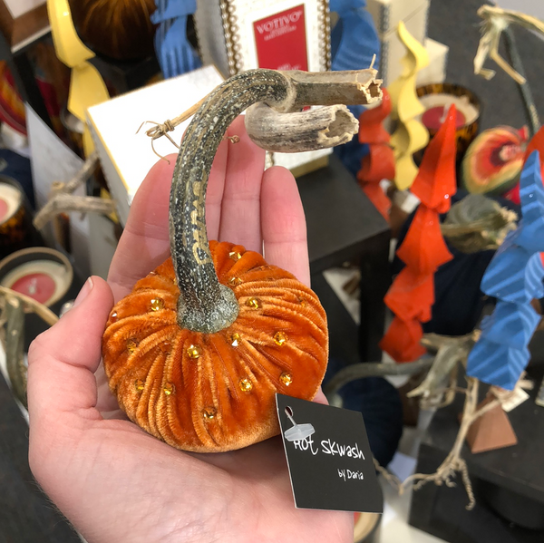 PERSIMMON VELVET PUMPKIN WITH SWAROVSKI CRYSTALS 3"