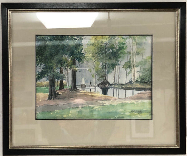 THE PARK FRAMED ORIGINAL WATERCOLOR