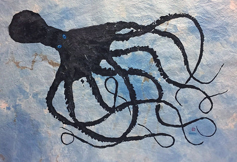 OCTOPUS ON SKY BLUE ORIGINAL GYOTAKU