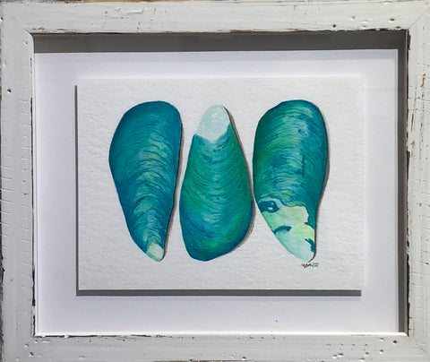 THREE MUSSELS ORIGINAL WATERCOLOR FRAMED